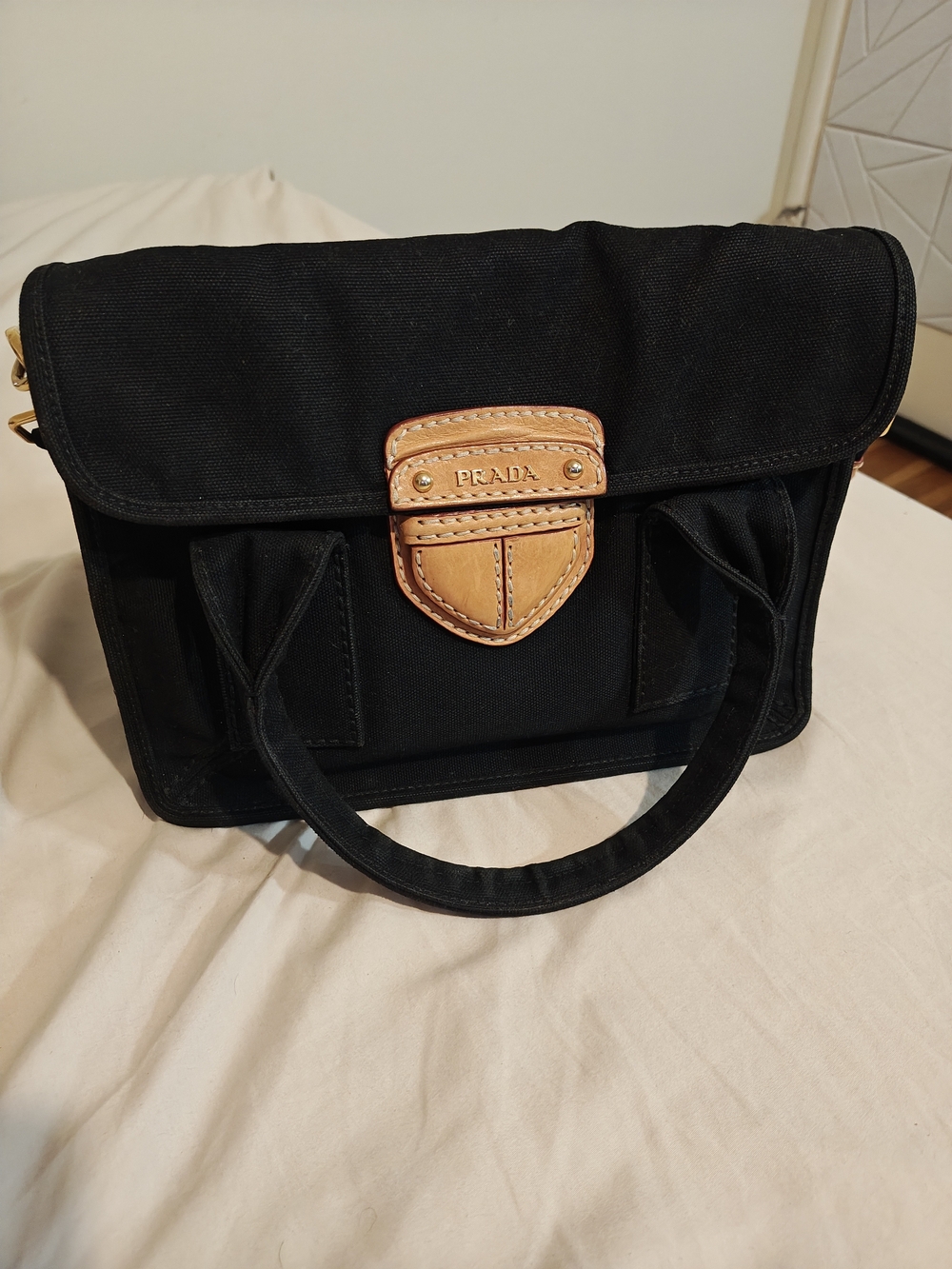 Prada Black Crossbody Satchel with Tan Leather Accent - Picture 1 of 14